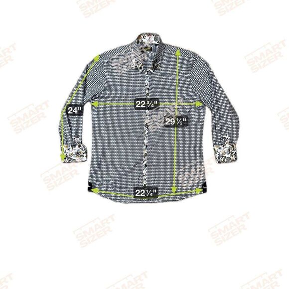 Banana Lemon Long Slv Button Up Shirt L Black White Geometric Flip Cuff Floral - Picture 5 of 5